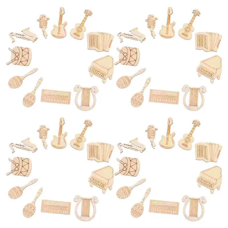 100 Pcs Wood Slices Musical Piano Ornament Instrument Silhouette Note Guitar Wooden Crafts Decorative