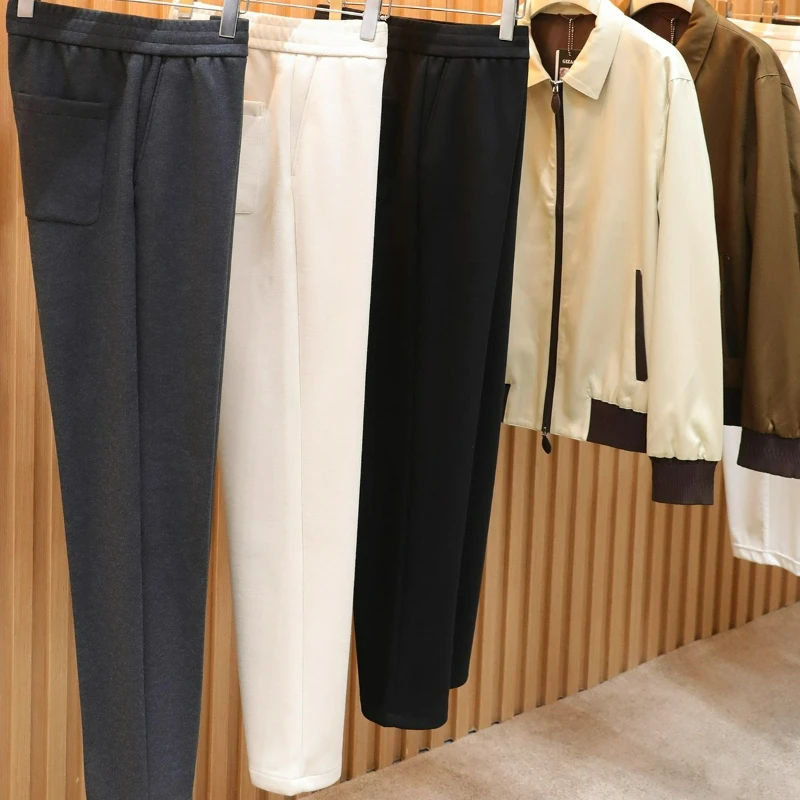 Italian luxury autumn and winter men's high-end wool acetic acid blended loose straight trousers