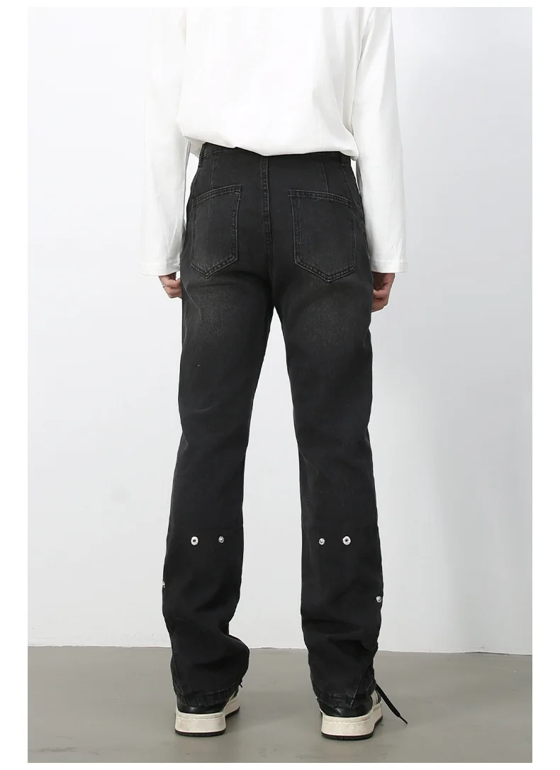2025 السراويل الجينز سليم صالح خمر مصمم الجينز الرجال عالية الجودة السراويل الربيع مستقيم الجينز الأسود الشارع الشهير بنطلون