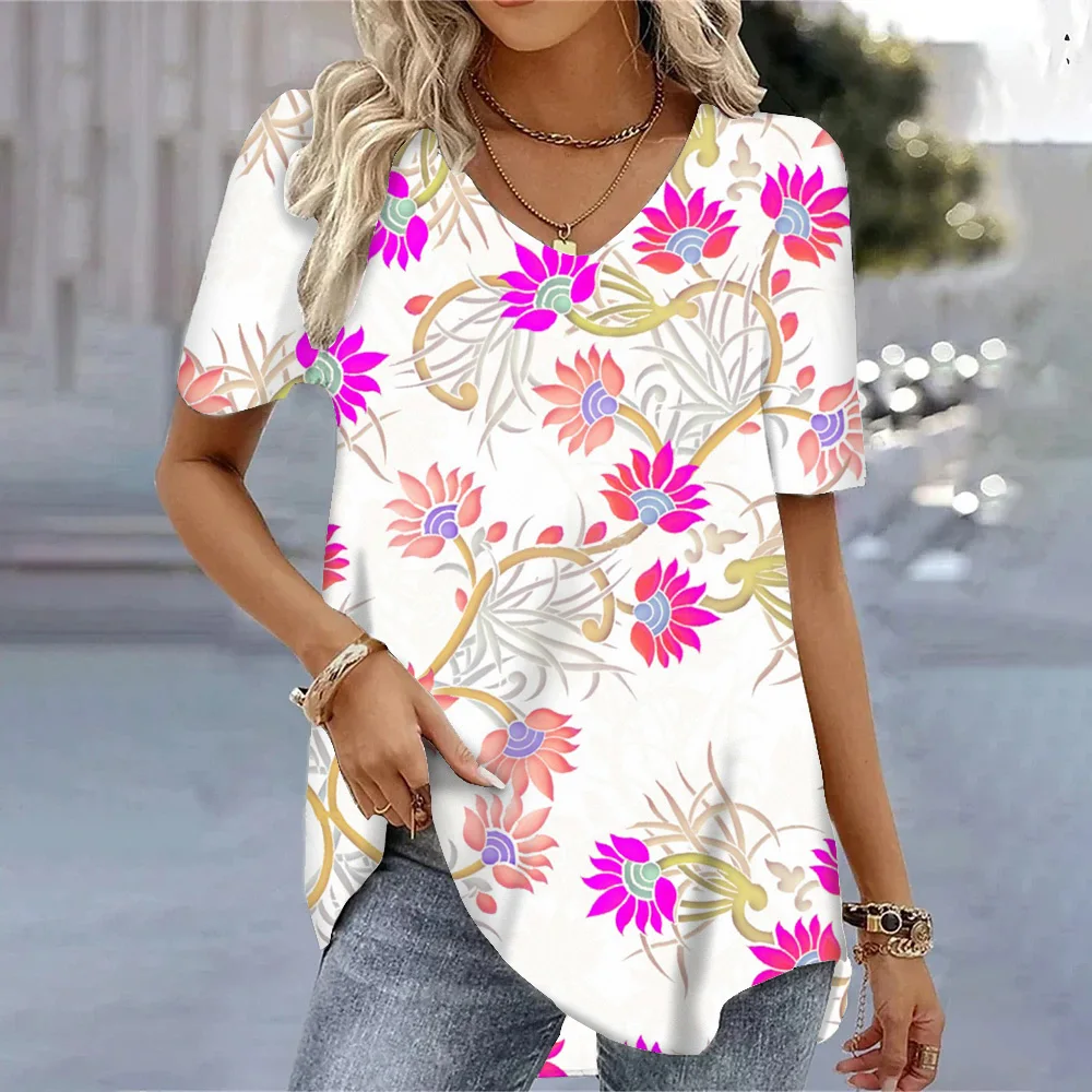 Women\'s 3d Bohemia Printed T shirts V-neck Short Sleeved Tops Fashion Hawaii Style Blouse Tops Tees Summer Clothing Hot Sale