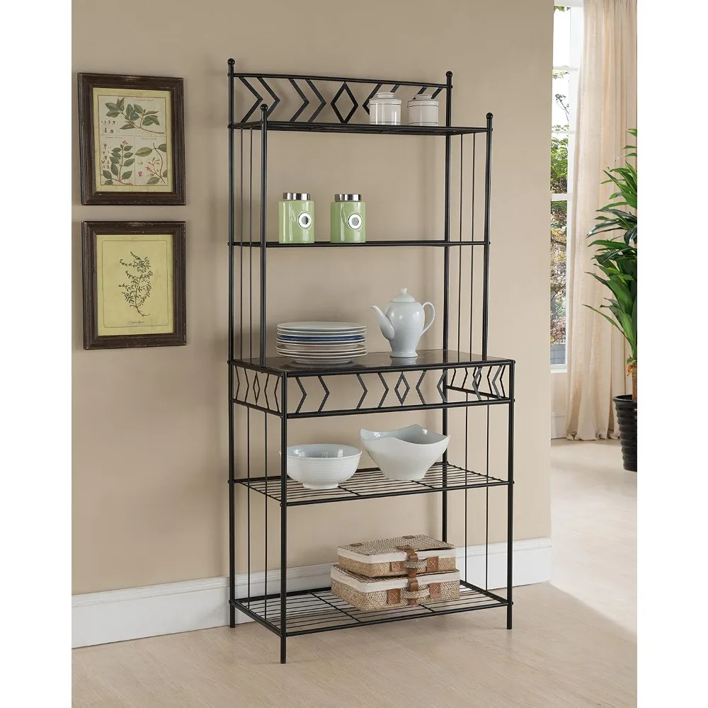 

5-Tier Standing Kitchen Bakers Rack for with Storage Microwave Stand, Metal Frame with Marble Finish - Black, Customized