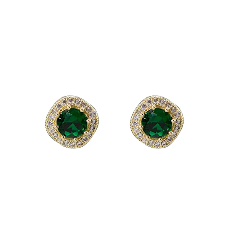 Korean 925 Sterling Silver Green Round Zircon Crystal Stud Earrings for Women S925 Wedding Party Jewelry Gift Aretes De Mujer