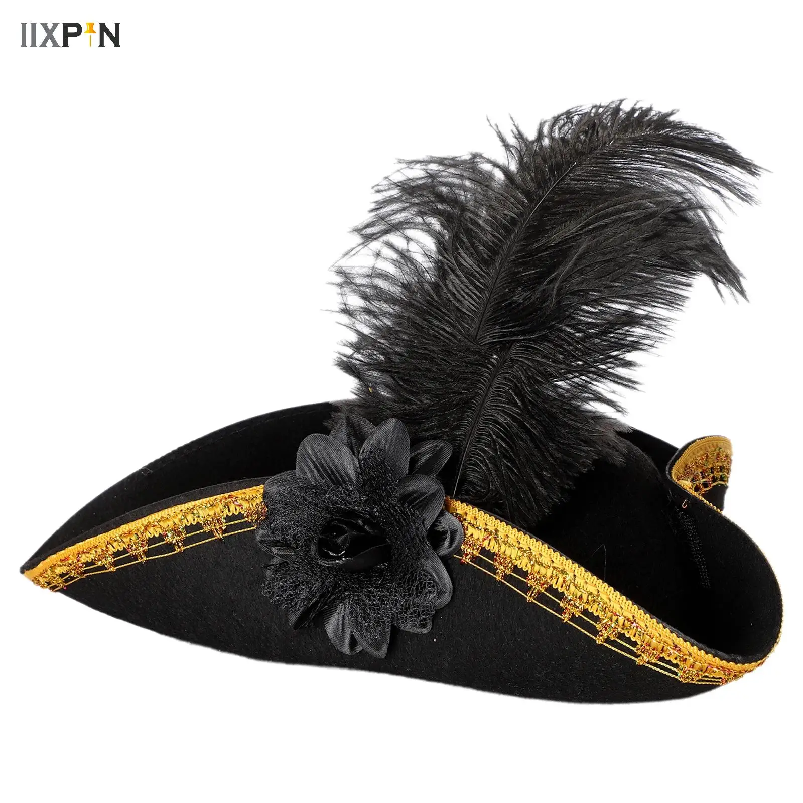 

1Pc Pirate Hat Cap Unisex Wide Brim Braided Tape Flower Colonial Tricorn Costume Accessory for Halloween Cosplay Themed Party