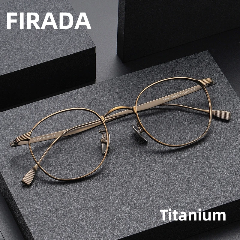 

FIRADA Fashion Comfortable Glasses Retro Pure Titanium Eyewear Luxury Optical Prescription Eyeglasses Frame For Men Women 184-C