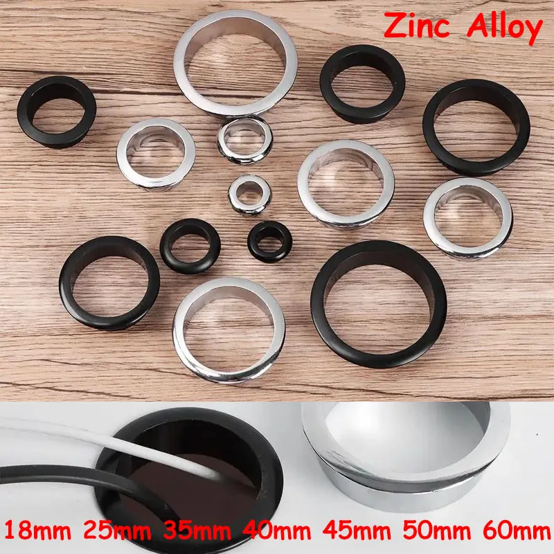 

18-60mm Black/Silver Computer Desk Cable Grommets Wire Hole Cover Cabinet Vent Decorative Ring Cable Outlet Port Desk Organizer