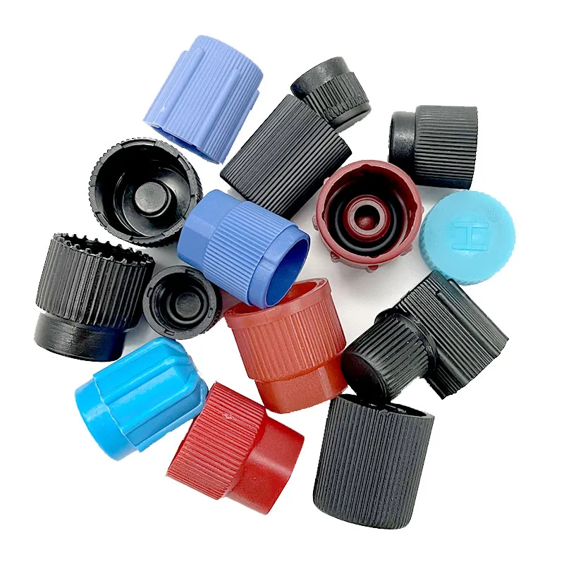 Car Air Conditioning Valve Cap High Low Pressure Dust Proof Plastic Cover Injector Sleeve 16pcs