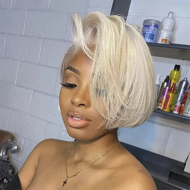 Transparent 613 Lace Front Wig Honey Blonde 613 Short Bob Wigs 13x4 HD Lace Front Human Hair Wigs Straight Human Hair Bob Wig