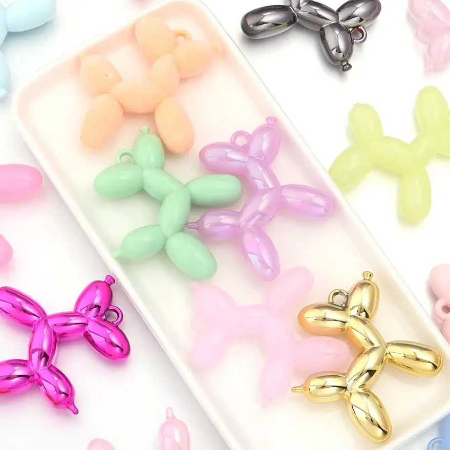 5pcs/Lot Mixed 46x50mm Flocked Jelly Color Cute Balloon Dog Acrylic Charms Pendant For Bracelet DIY Necklace Jewelry Ma