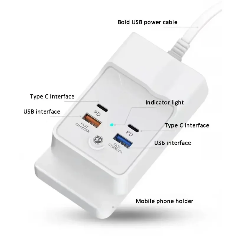 

PD Multi-Port Fast Charging USB Type-C Port Hub Charger US Plug Charger for Mobile Phones, Tablets and Device Expansion Sockets