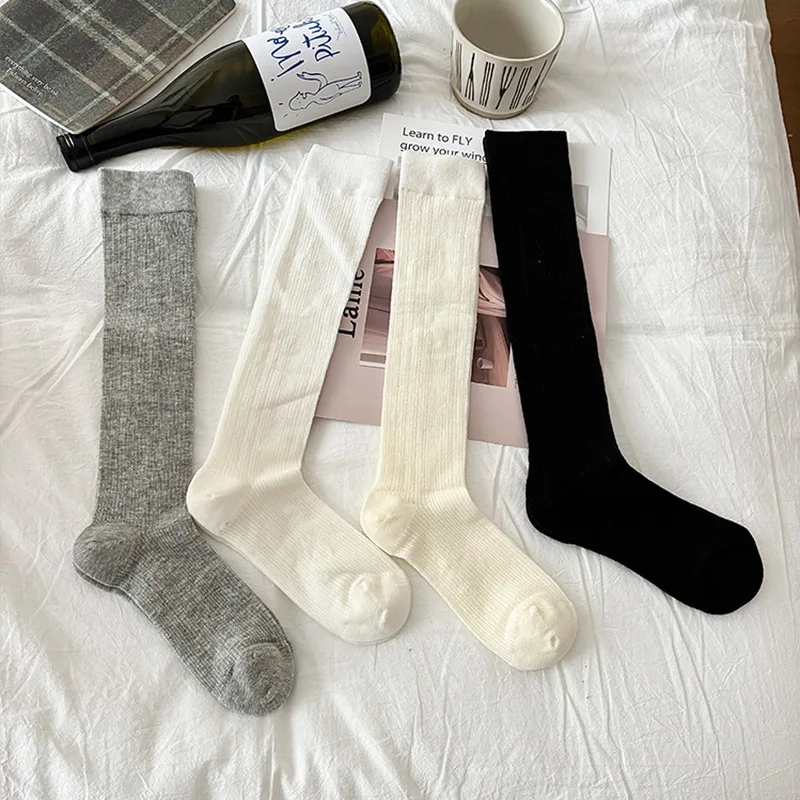 4 Paar modische Wadensocken für Damen, Sommer, dünn, lässig, bequem, Stapelsocken, atmungsaktiv, lange Strümpfe für Damen