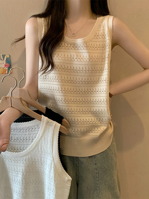 

Stunning Knitted Hollow out Vest Women's plus Size Summer New Style U-Neck Sleeveless Top Comfortable Commute Style Polyester...