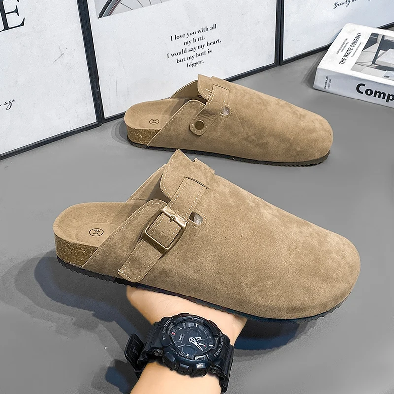 

British Style Men's Classic Mules Shoes Vintage Comfortable Leather Sandals for Casual Outdoor Walking Slip-On Design with