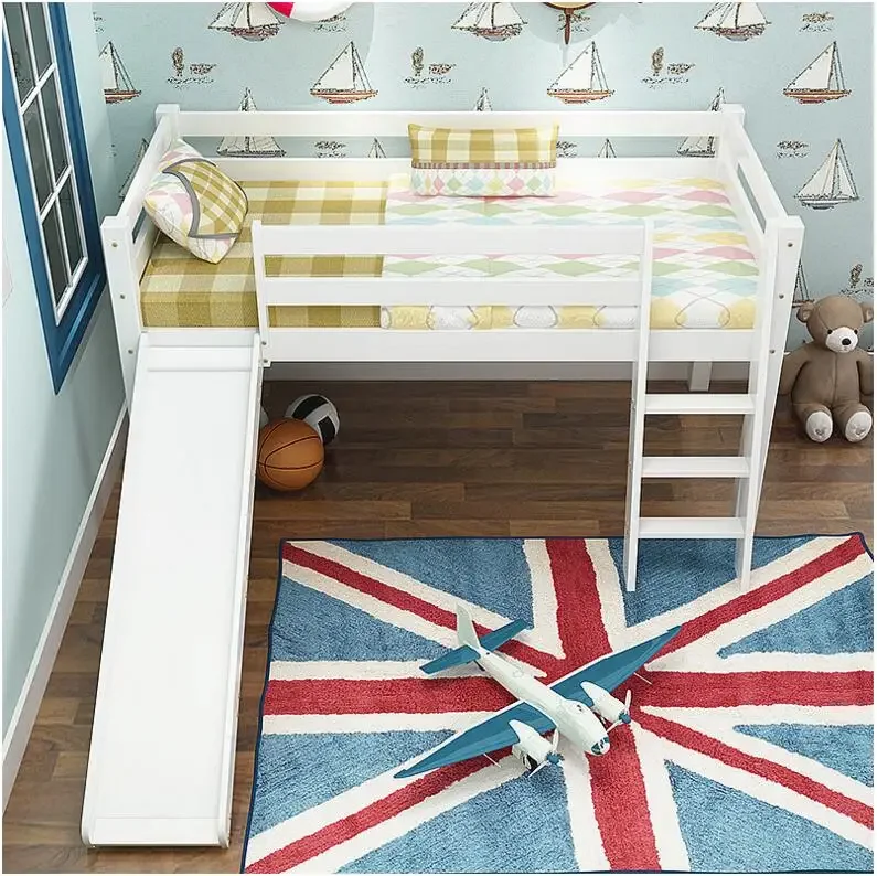 

z Kids Bunk Bed Children Wooden Bunk Bed With Slide for Kids