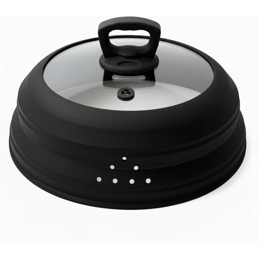 

11,8-дюймовая складная крышка из силикона и закаленного стекла для микроволновой печи с вентиляционными отверстиями для защиты от еды, можно мыть в посудомоечной машине