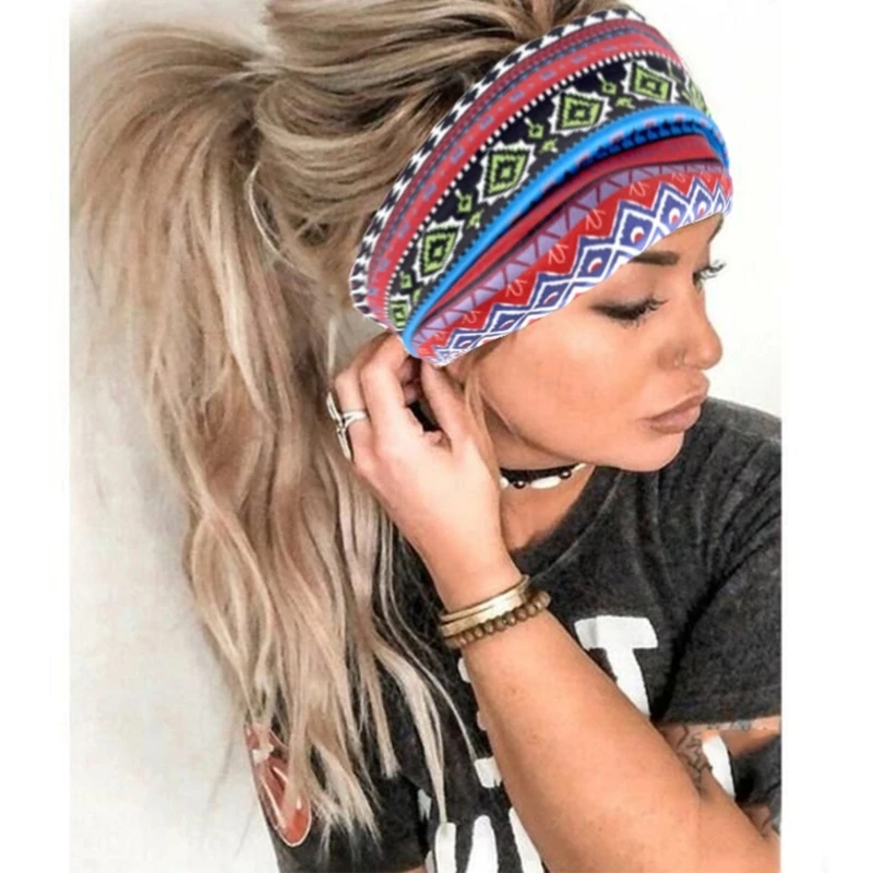 Fitness Sports Headband for Female African Knotted Hairband Elastic Absorbent Hairwrap Wide Headband for Yoga SPA