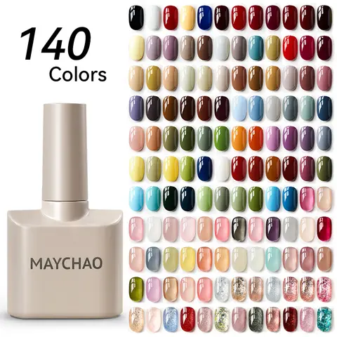 Bilashmart MAYCHAO 12ML Colorful Nail Gel Polish 140 Colors Jelly Glitter Semi Permanent Soak Off UV Gel Nail Polish Varnish Nail Art Gel