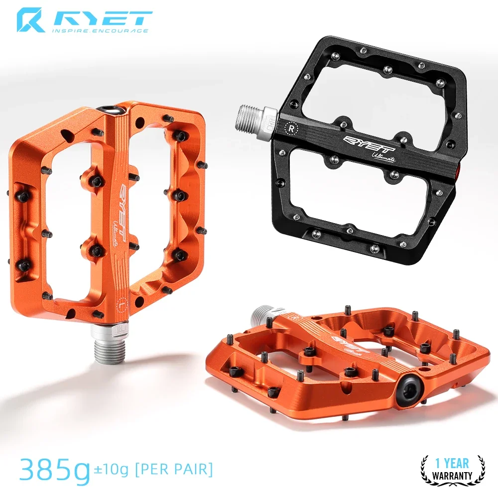 

RYET Bicycle Pedals 385g Forged 6061-T6 Aluminum DU+Sealed Bearings 10 Adjustable Pins Non-slip MTB Cycling Bike Parts Platform
