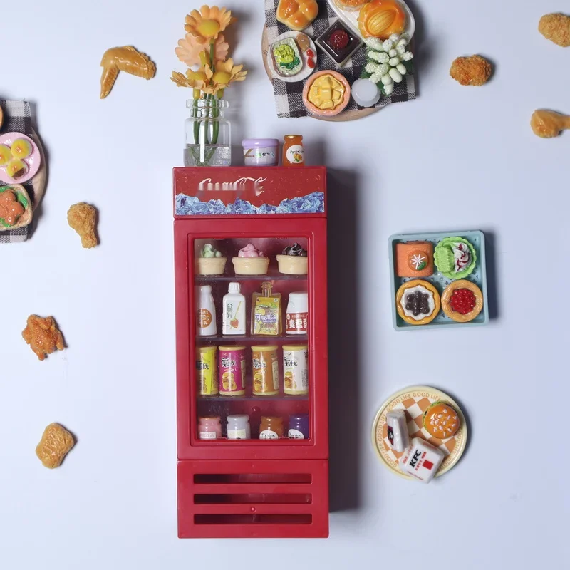 ثلاثية الأبعاد مغناطيس الثلاجة مصغرة رفوف الثلاجة الفريزر المغناطيسي الثلاجة ملصق مع ألعاب الطعام ديكور المنزل نماذج دمية
