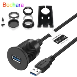 Bochara USB 3.0 USB 2.0 Male to Female Extension DashBoard Cable With Flush Mount Panel For Car Truck Boat Motorcycle 1m 2m