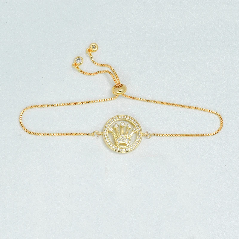 12 Pcs Copper Gold Plating Connector for Diy Bracelet Necklace Making Crown Heart Round Hollow Jewelry Inlay Zircon Accessories