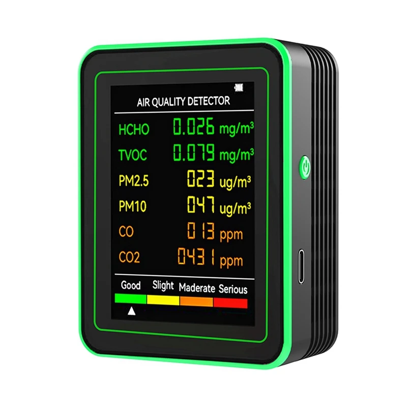 Detector de qualidade do ar 6 em 1, entrega em 24 horas, hcho tvoc co2 co pm10 pm2.5, medidor de gases, detecção inteligente