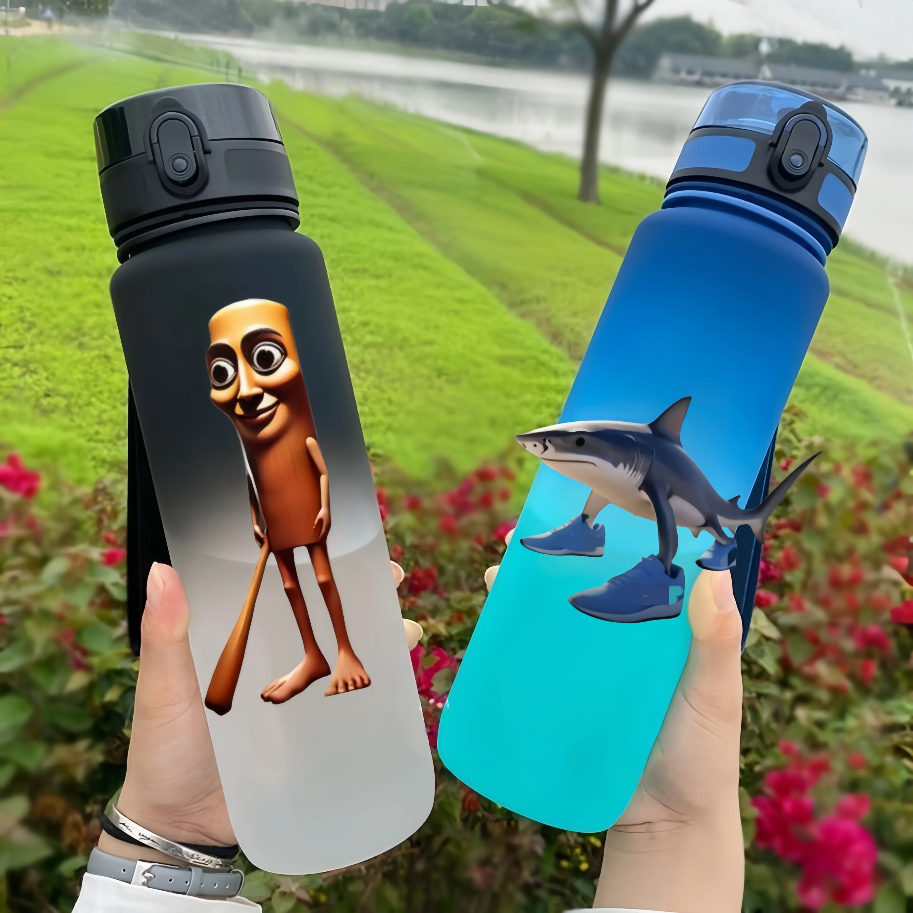 

650ML Hot Tung Tung Tung Sahur Shark Water Cup Large Capacity Drinking Cup Portable Outdoor Sport Water Cup Kids Birthday Gifs