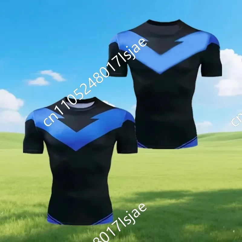 

25-26 Hot New Red Nightwing Short-Sleeved Compression Shirt Print T-Shirt for Adults New Product Fitness Loose and Casual Top