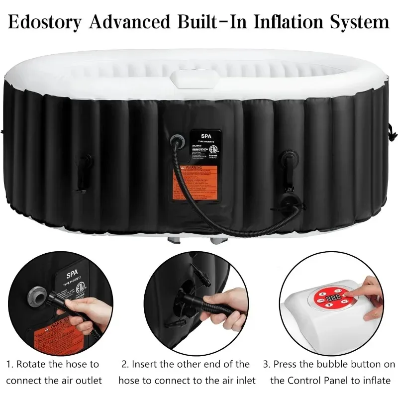 EostoryHot Tub Inflatable Portable Oval Hot Tub Spa 2 Person Hot Tub with 90 Bubble Jets, Cover, Filter Cartridges, Pump, Black