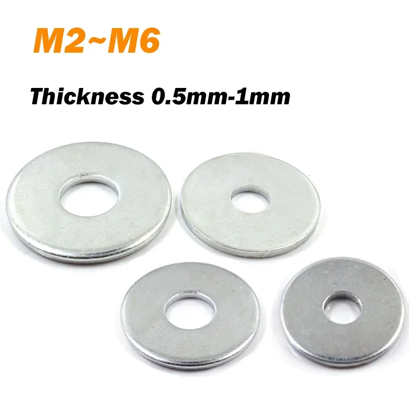 Flat Washer White Zinc M2 M2.6 M3 M4 M5 M6 Thickness 0.5mm-1mm  Galvanizing Big Metal Gasket Meson Plain Washers