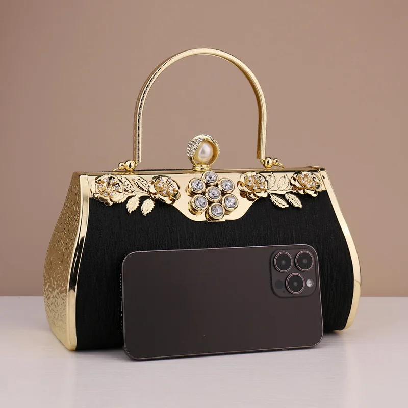 Bucket Small Clutch With Diamonds Handbags Flower Printed Purse Luxury Golden Evening Bags Lady