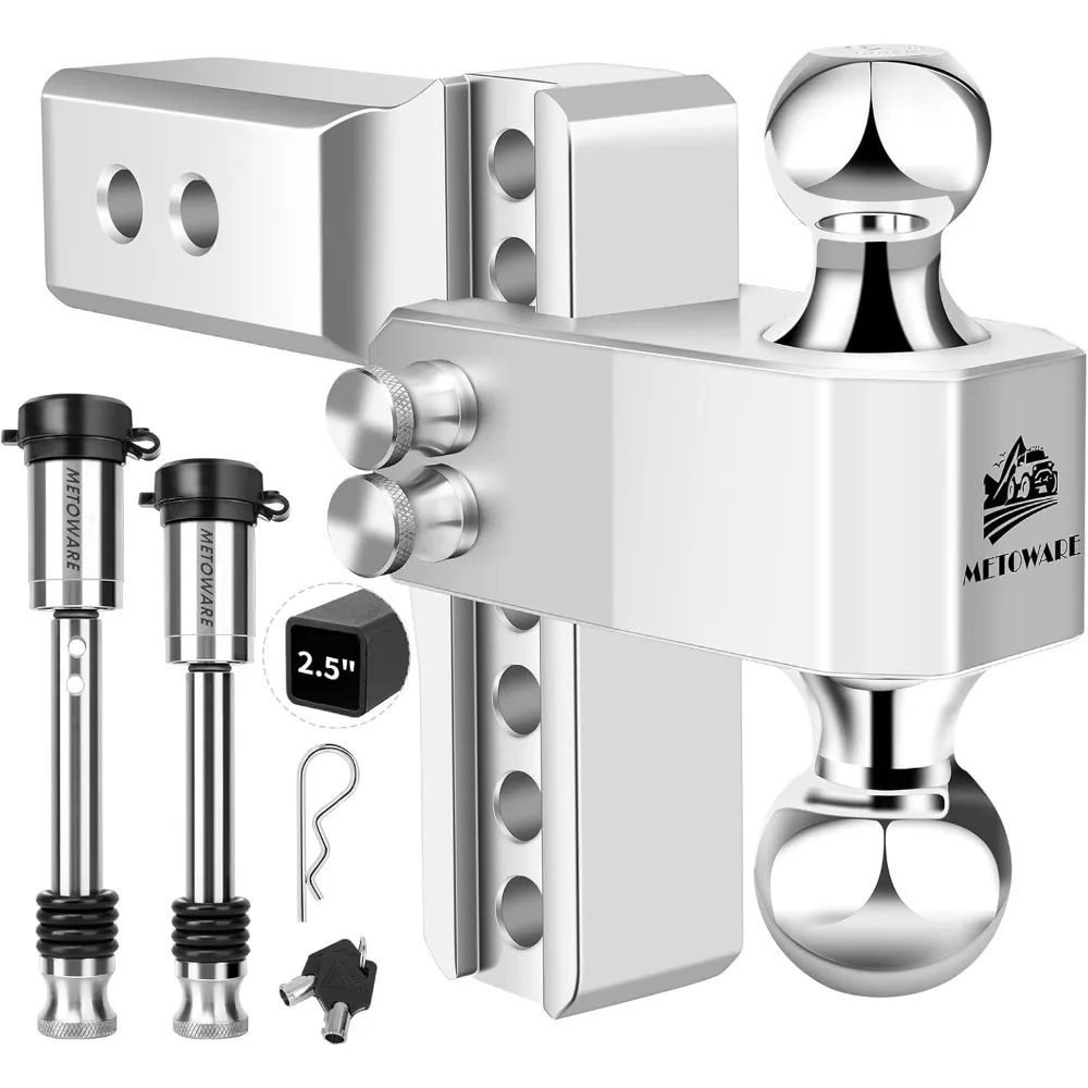 

Aluminum Trailer Hitch with 2.5-Inch Receiver - METOWARE Heavy-Duty Hitch for 6-Inch Drop/Rise Adjustment