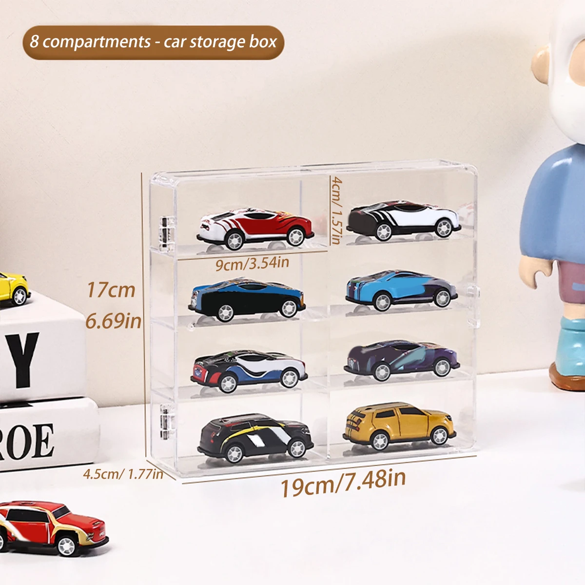 1 قطعة أكريليك شفاف قابل للتكديس 1:64 صندوق تخزين نموذج سيارة لعبة خزانة رف إكسسوارات الشعر منظم المجوهرات #6