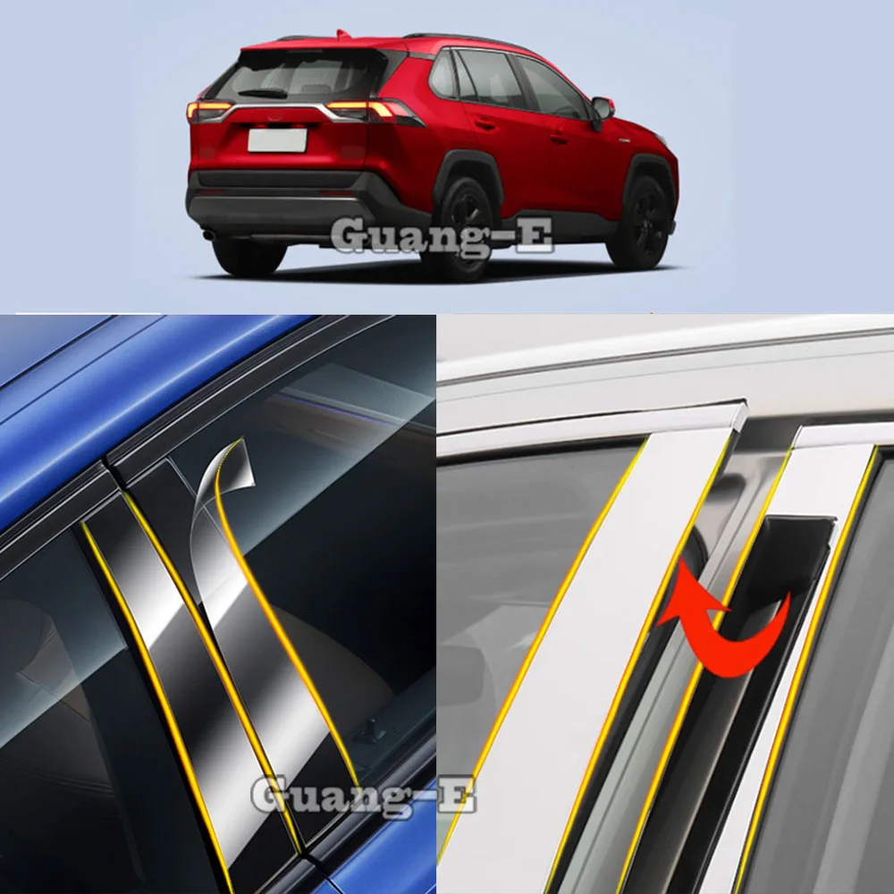 

Накладки на стойки дверей (зеркала) из ТПУ/глянцевого пластика для Toyota RAV4 2019-2023, молдинги на окна, 10 шт.
