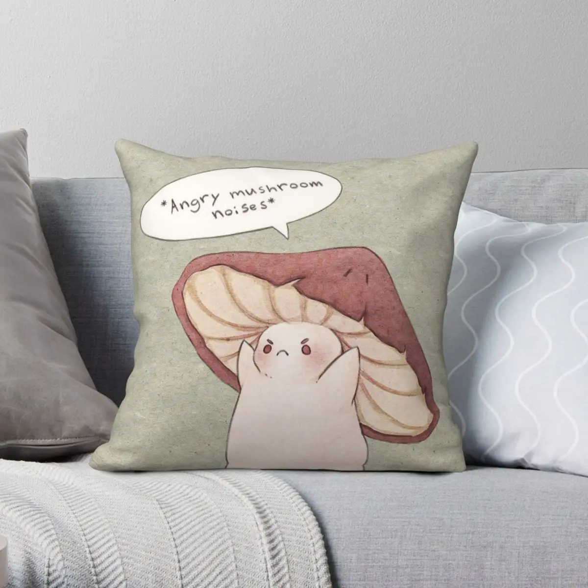 Grumpy Angry Mushroom Square Pillowcase Polyester Linen Velvet Printed Zip Decorative Throw Pillow Case Home Cushion Cover