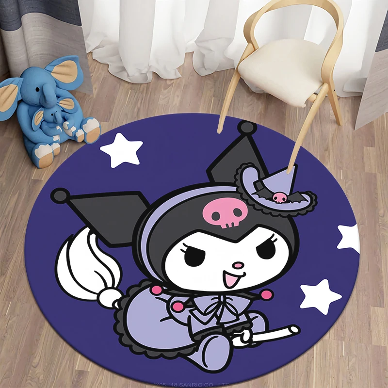 Kuromi Sanrio Cute Cartoon HD Printed Round Carpet, Bedroom Balcony Entrance Door,Sofa Non-slip Mat. Home Decoration Gift Rug