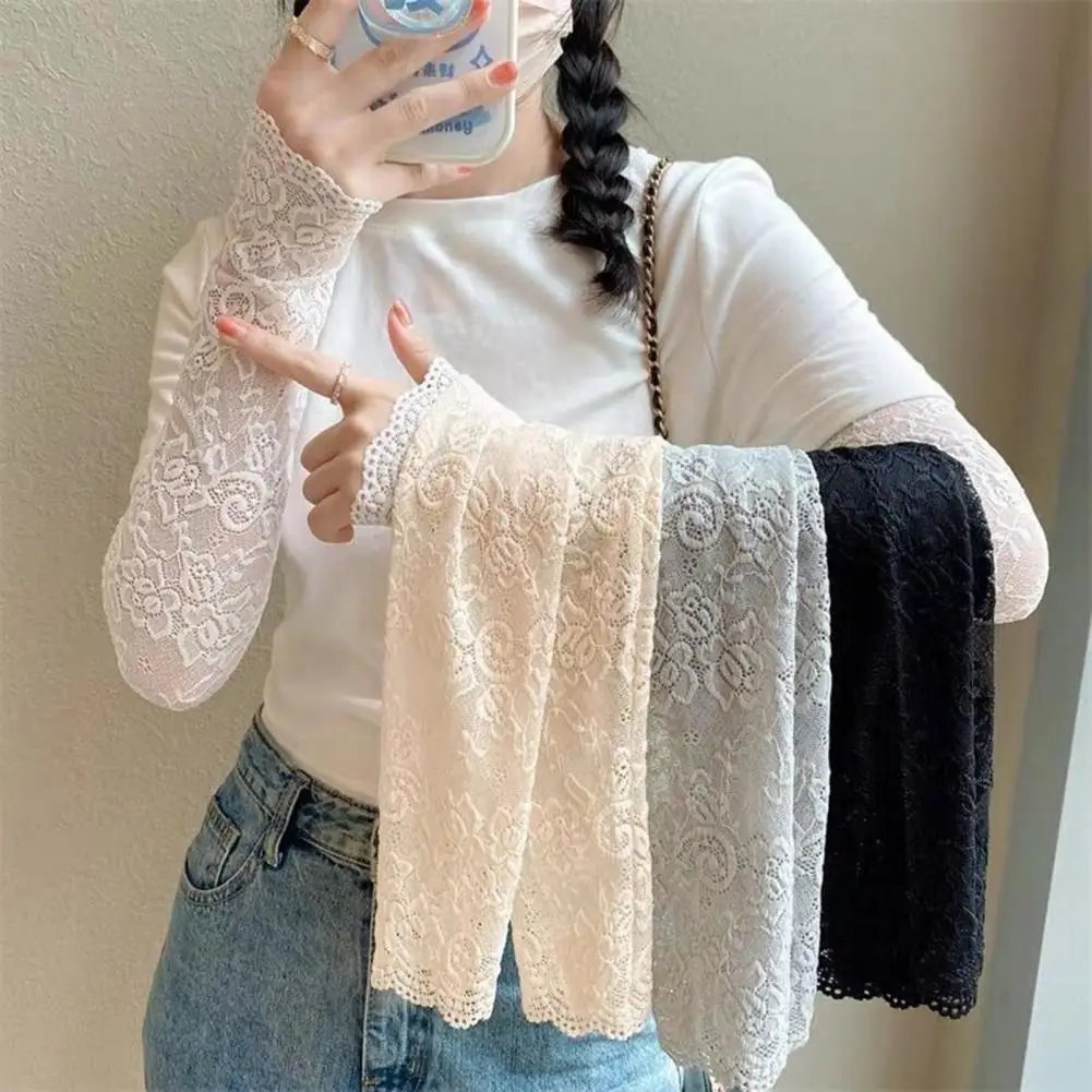 1 Pair 45cm Summer UV Protection Arm Sleeves Sexy Crochet Floral Lace Warmers Jacquard Scar Cover Long Fingerless Driving Gloves