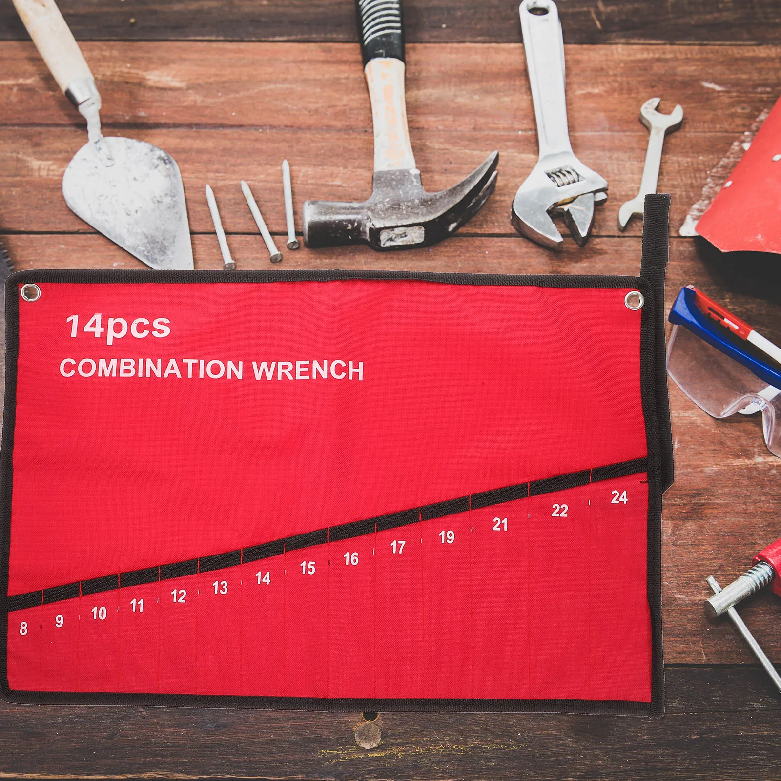 

Tool Roll 14-Slot Electrician Storage Holder Wrench Organizer Heavy Duty Polyester Canvas Durable Repair Utility Multipurpose