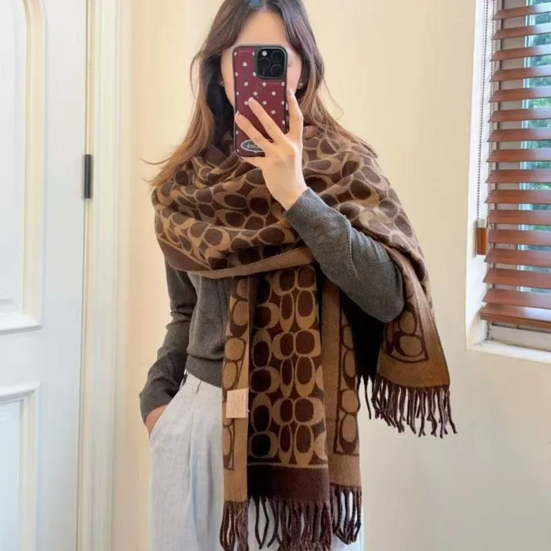 Écharpe d'hiver Double face épaisse en Faux cachemire pour femme, châle en peluche douce doublée de polaire avec longue frange, nouvelle collection 2025