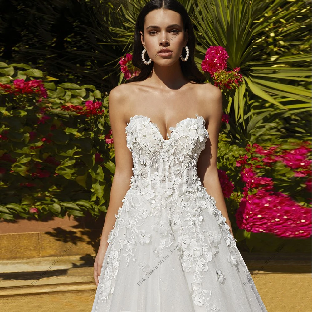 Elegante Schatz Hals Brautkleider träger lose Applikation Spitze 3d Blume Braut gewachsen abnehmbare Ärmel vestidos de novia 2024