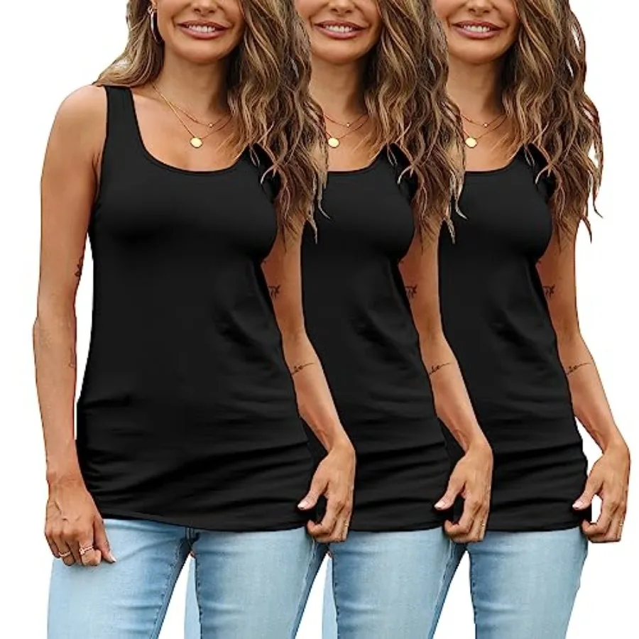 

TAIPOVE Womens Extra Long Tunic Tank Tops Cotton Camisoles Basic Layering Sleeveless Undershirts 3 Pack