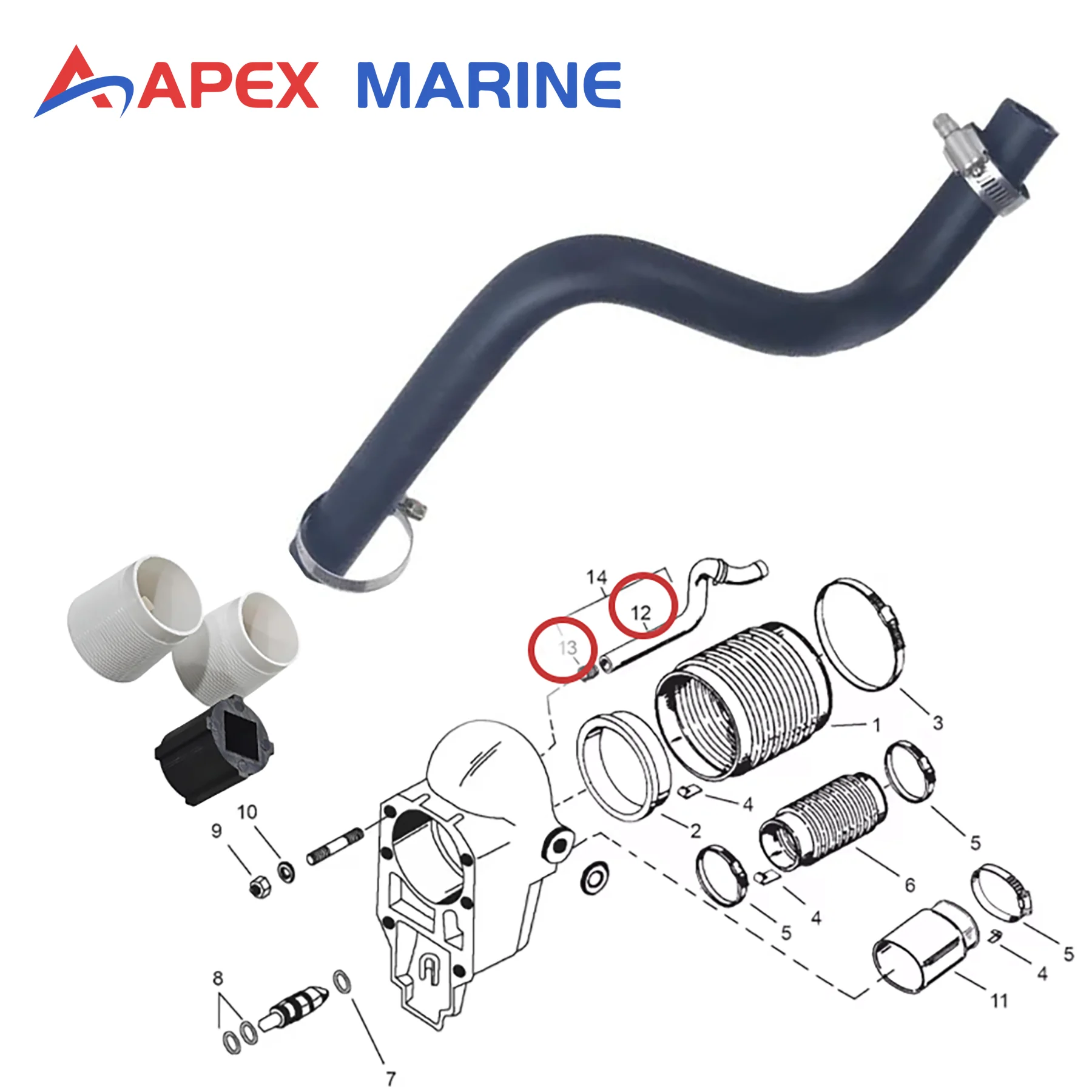 8M0090859 Water Intake Hose Kit W/ Insert Tool 41674T 91-43579 Fits for Mercruiser Bravo 1 2 3 Stern Drive Motors 32-43437