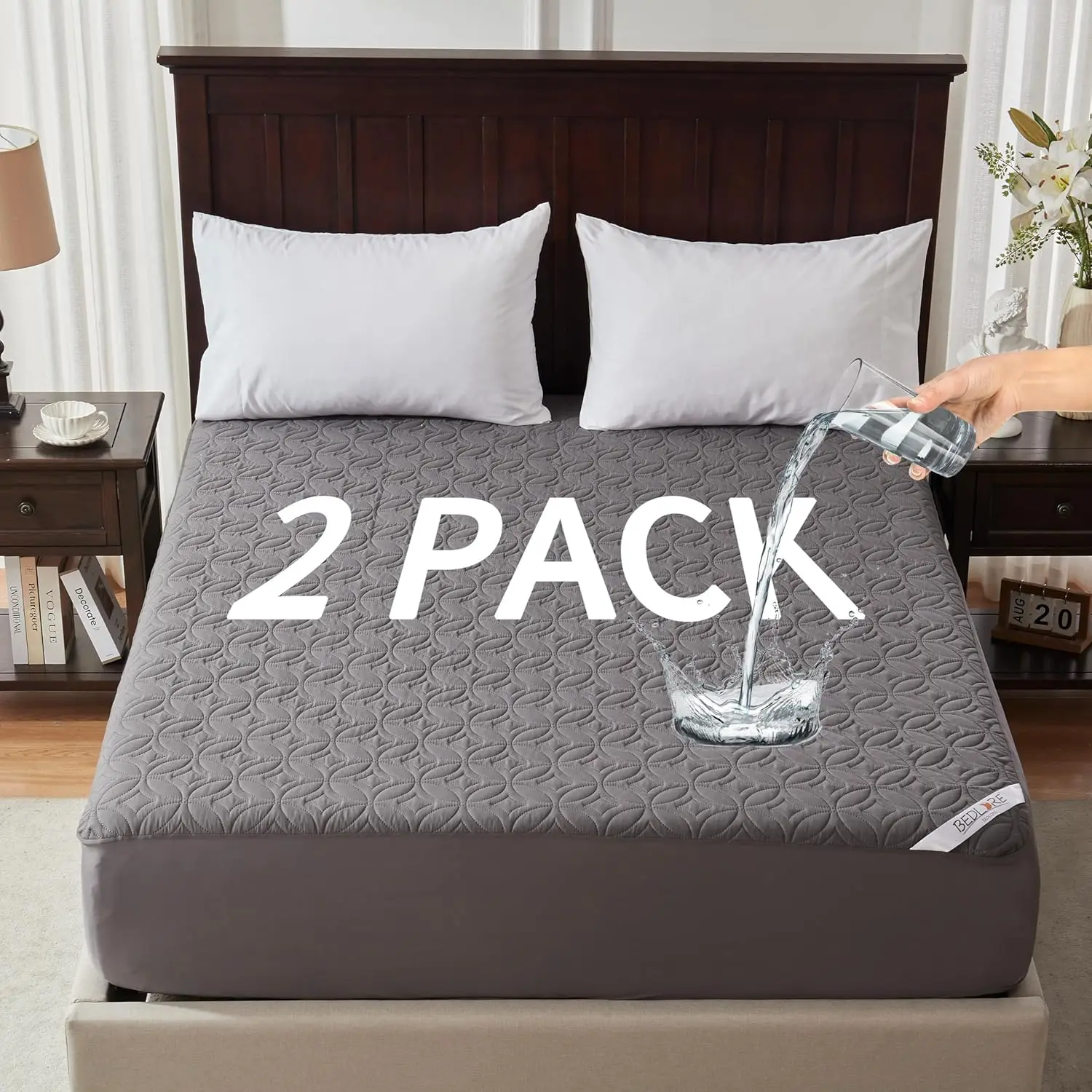 

2 Pa Waterproof Mattr Protector, Full Size Mattr Pad With Deep Pocket 6""-15"" Depth, Soft Breathable Bed Mattr Cover For