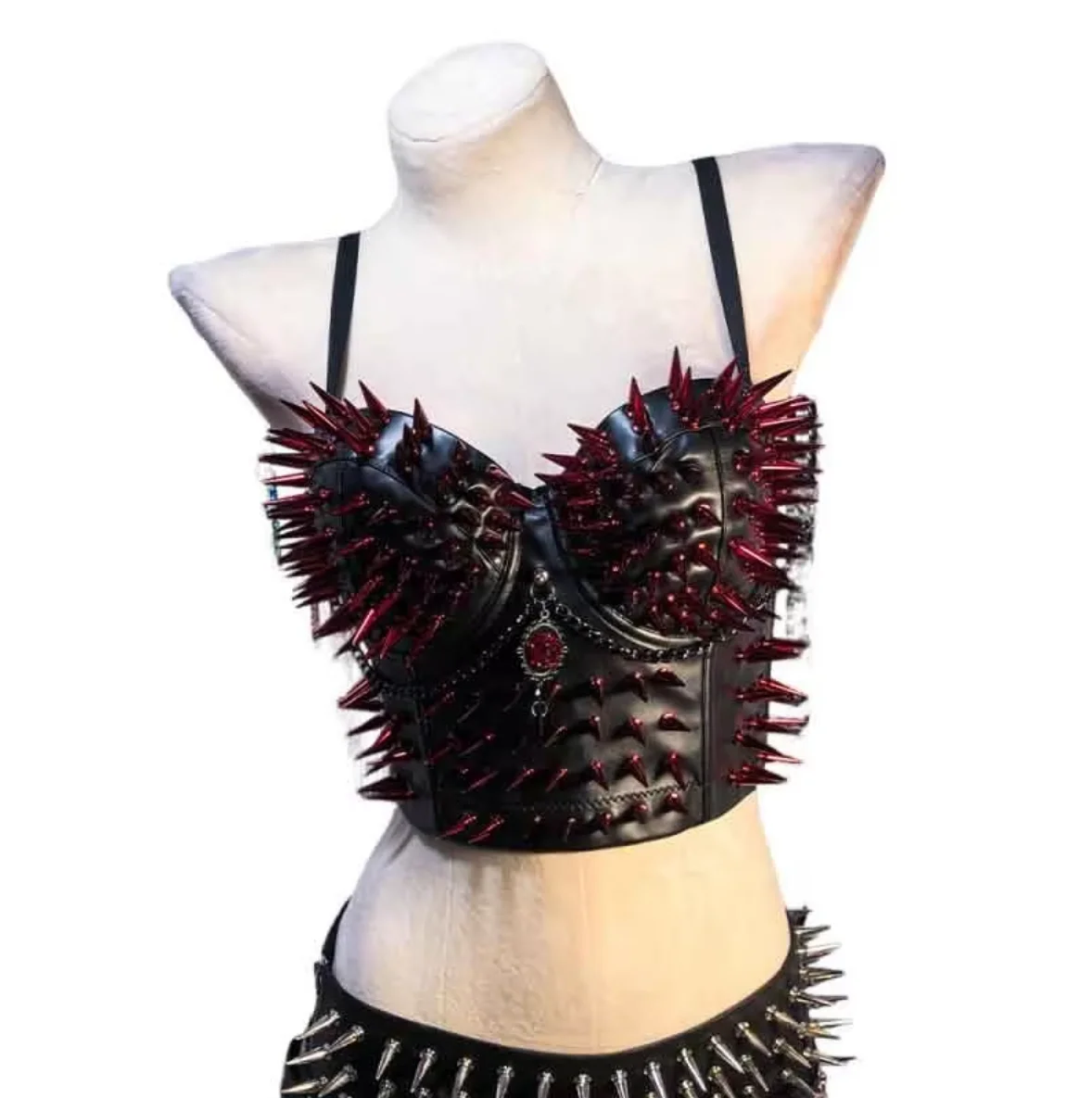 

Punk Rock Red Studded Fairy E-Girls Harajuku Emo DIY Grunge 90s Y2K Vegan Leather TOPS Goth Teen Hand Made Gothic Kawaii Eco