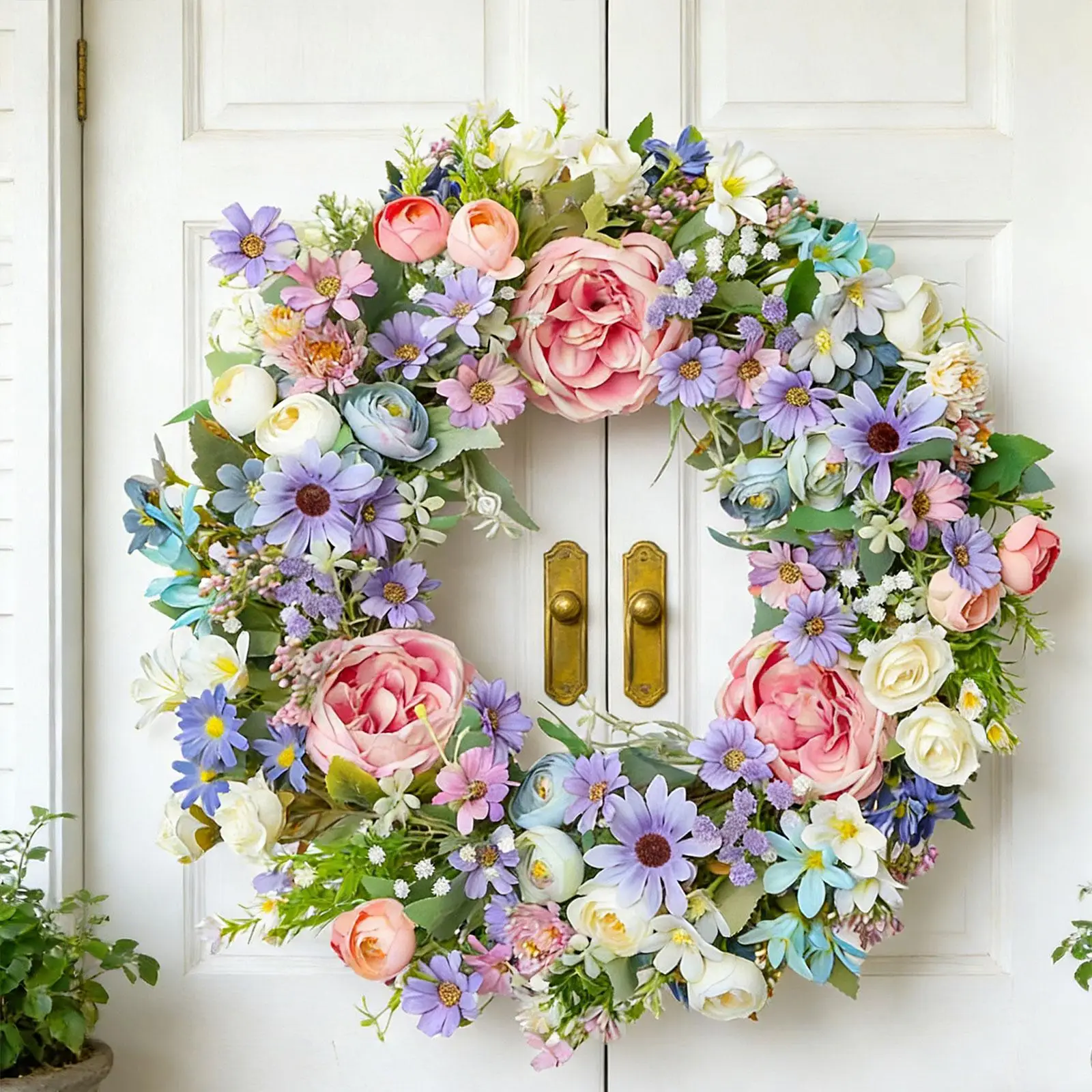 

Искусственный цветочный венок, красочный весенний декор для входной двери, гирлянда, украшение для пасхальных праздников и вечеринок