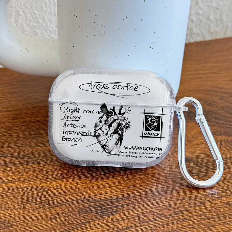 Medical Art Anatomical Heart Earbuds Case for AirPods Pro3/Pro2/Pro Clear Case For AirPods 1/2/3/4 Shockproof Protective Cover