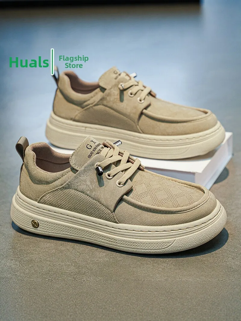 Men's Canvas Slip-On Work Shoes Breathable Casual Sports Sneakers Low Cut round Toe Thick Bottom Rubber Outsole Korean Style