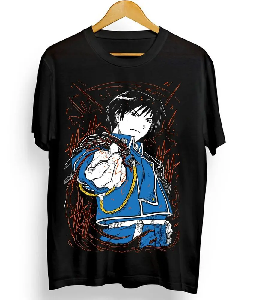 Roy Mustang T-Shirt Fullmetal Alchemist Lust FMA Anime Girl Black Shirt All Size