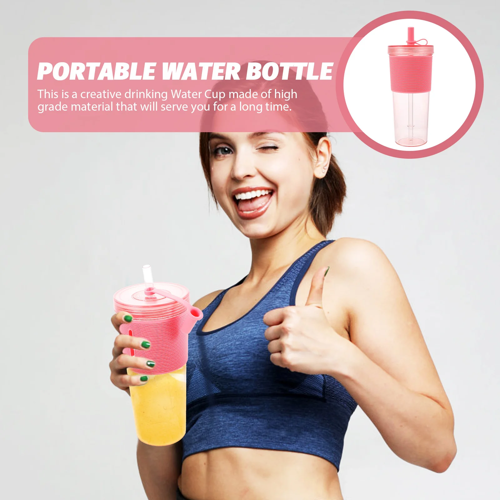 

Large Capacity Water Cup Straw Portable Plastic Leakproof for Summer Cold Beverage Convenient Lightweight Water Cup