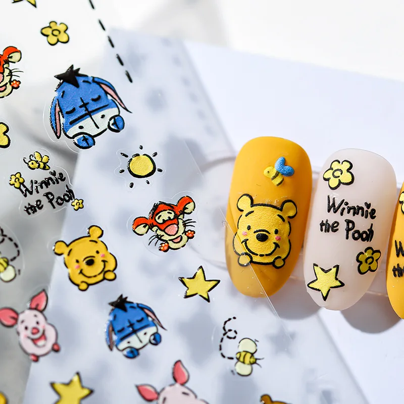 5D Embossed Stereo Premium Nail Stickers Nail Art Supplies Nail Parts Disney Stitch Winnie the Pooh Mickey Nail Decals Stickers