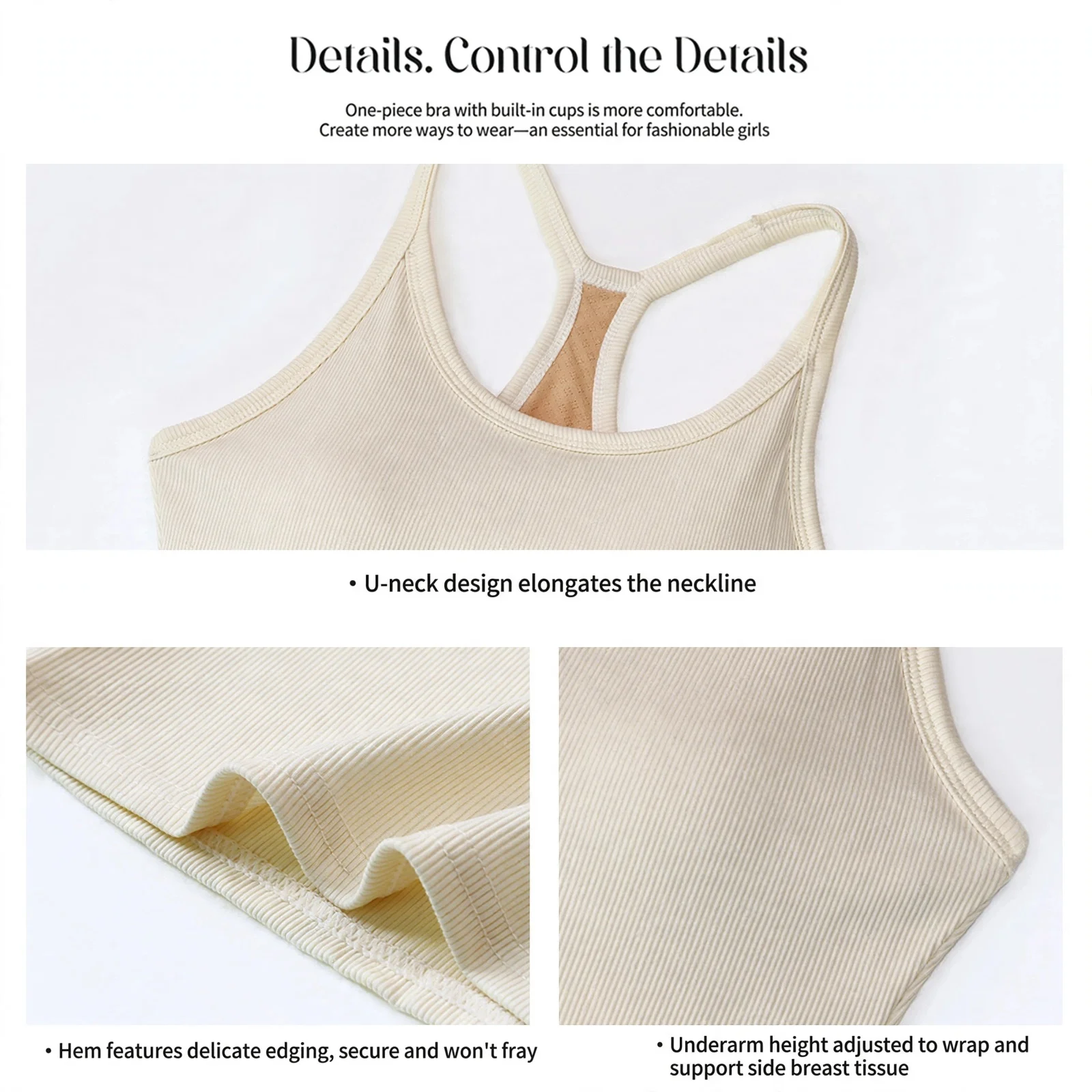 Viscose Spandex Camisole Tank Top U Neck Chest Pad Summer Sexy Slim Fit Women Sweet Fresh Inner Outer Bottoming Top